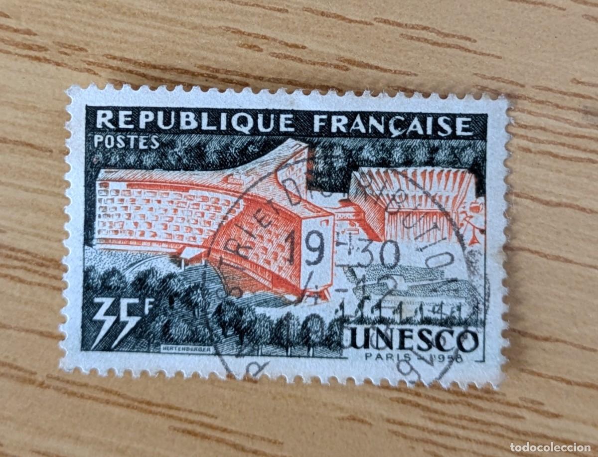 Sellos: Sello usado de Francia. UNESCO - Par&iacute;s 1958