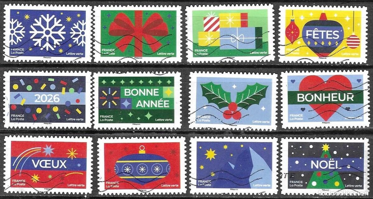 Sellos: SELLOS ADESIVOS USADOS DE FRANCIA 2025, NAVIDAD