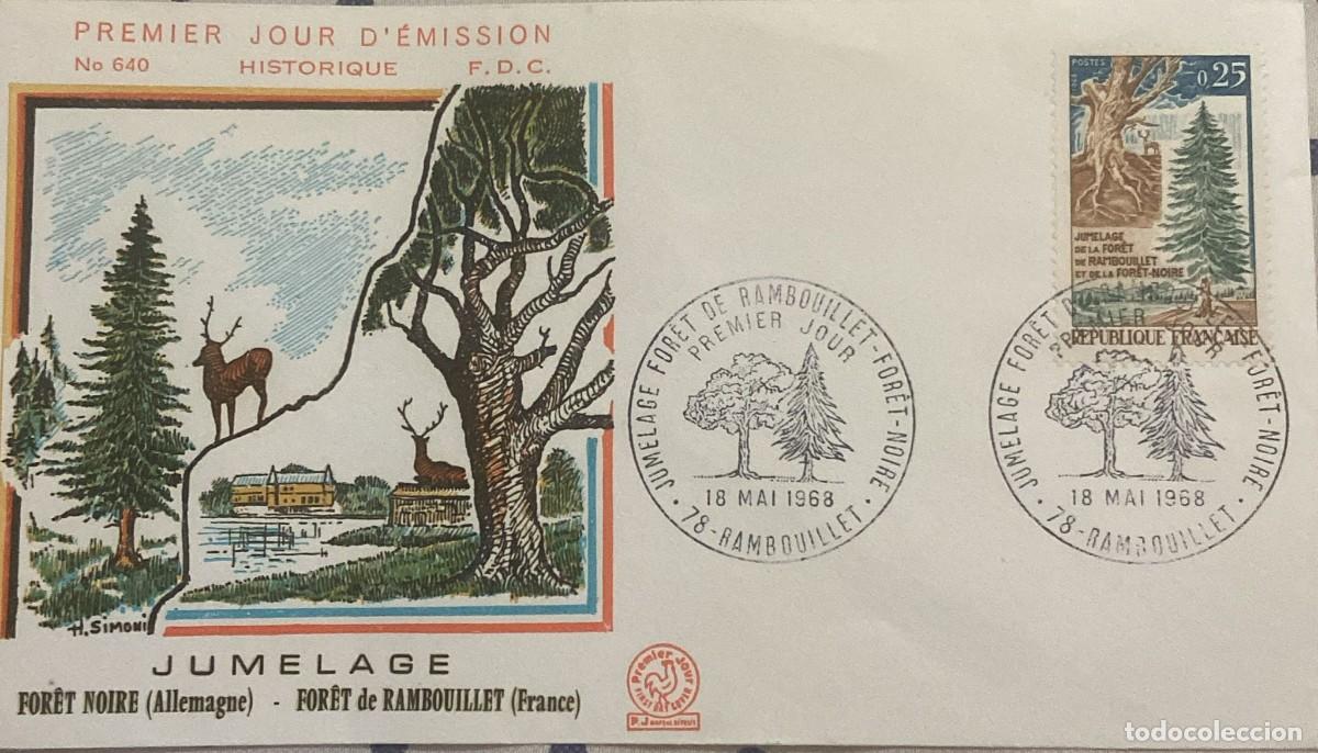 Sellos: O) 1968 FRANCE, FOREST, GNARLED TRUNK AND FIR TREE, TWINNING OF RAMBOUILLET FOREST IN FRANCE AND BLA