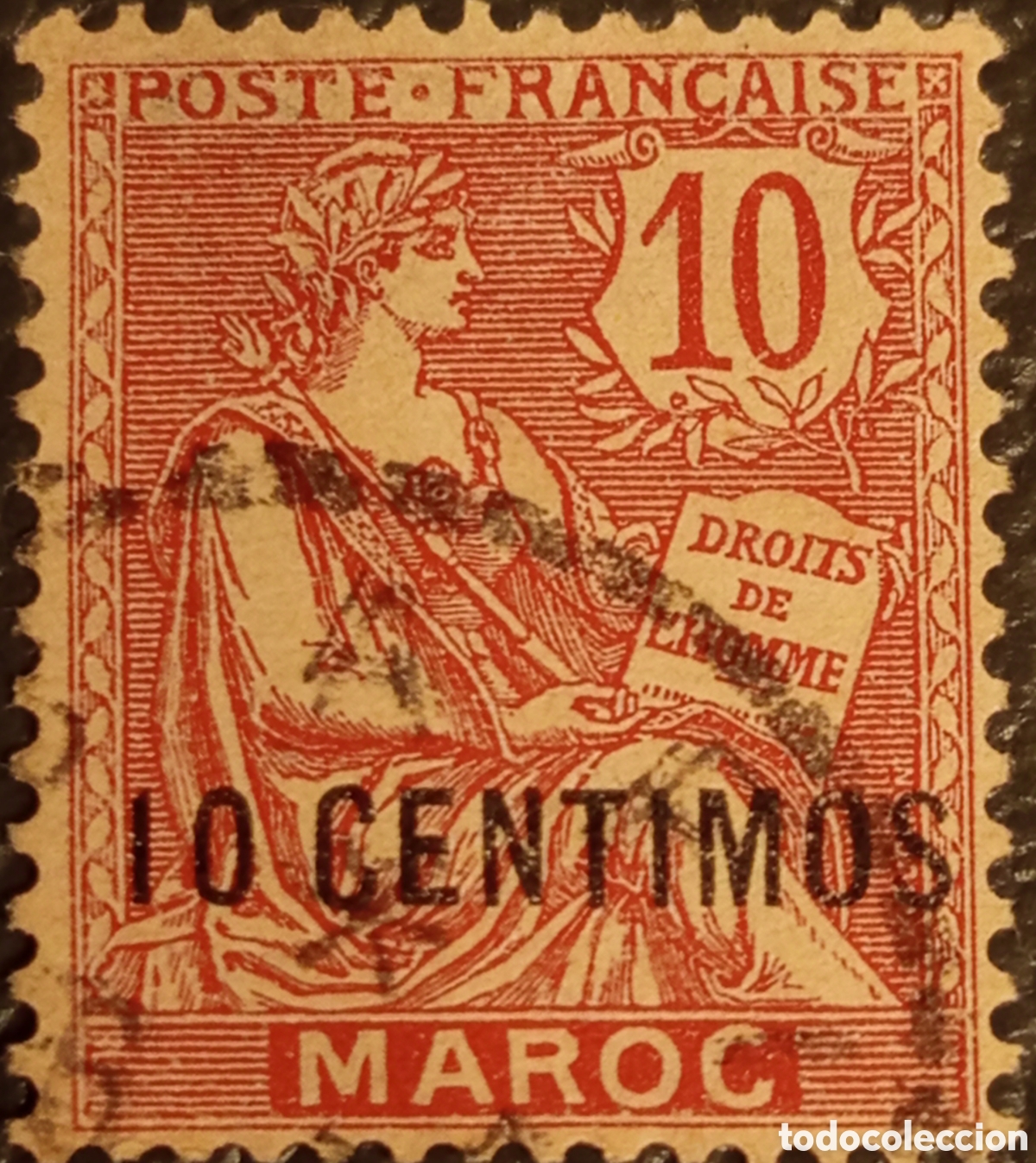 Sellos: Sello Marruecos Franc&eacute;s 1903 Tipo Mouchon 10 C&eacute;ntimos Sobrecaragado Yvert 12 / Scott 12 Usado