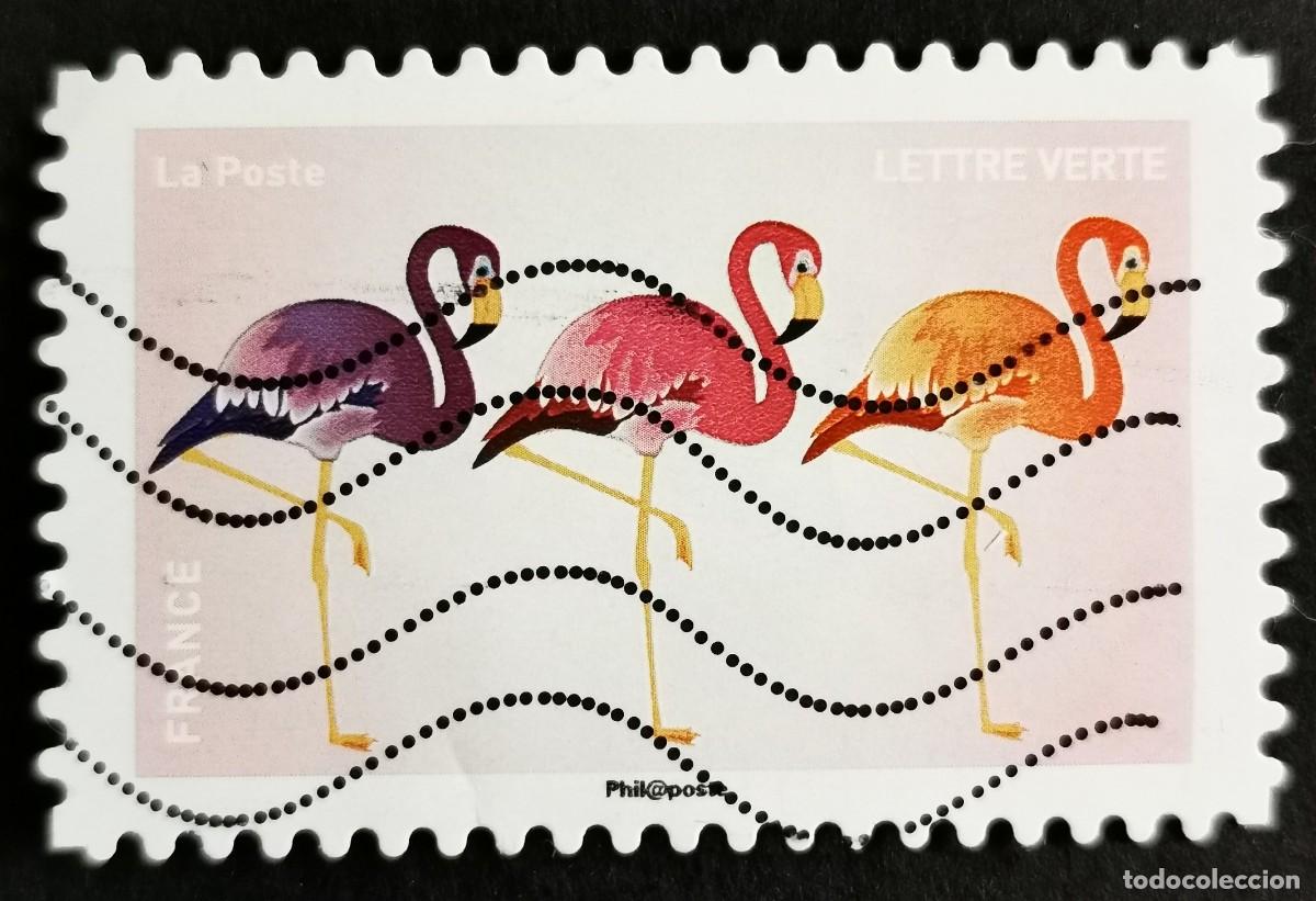 Sellos: Sello Francia 2018, Emojis: flamencos rosas, Sin Valor Facial Michel: FR 7012