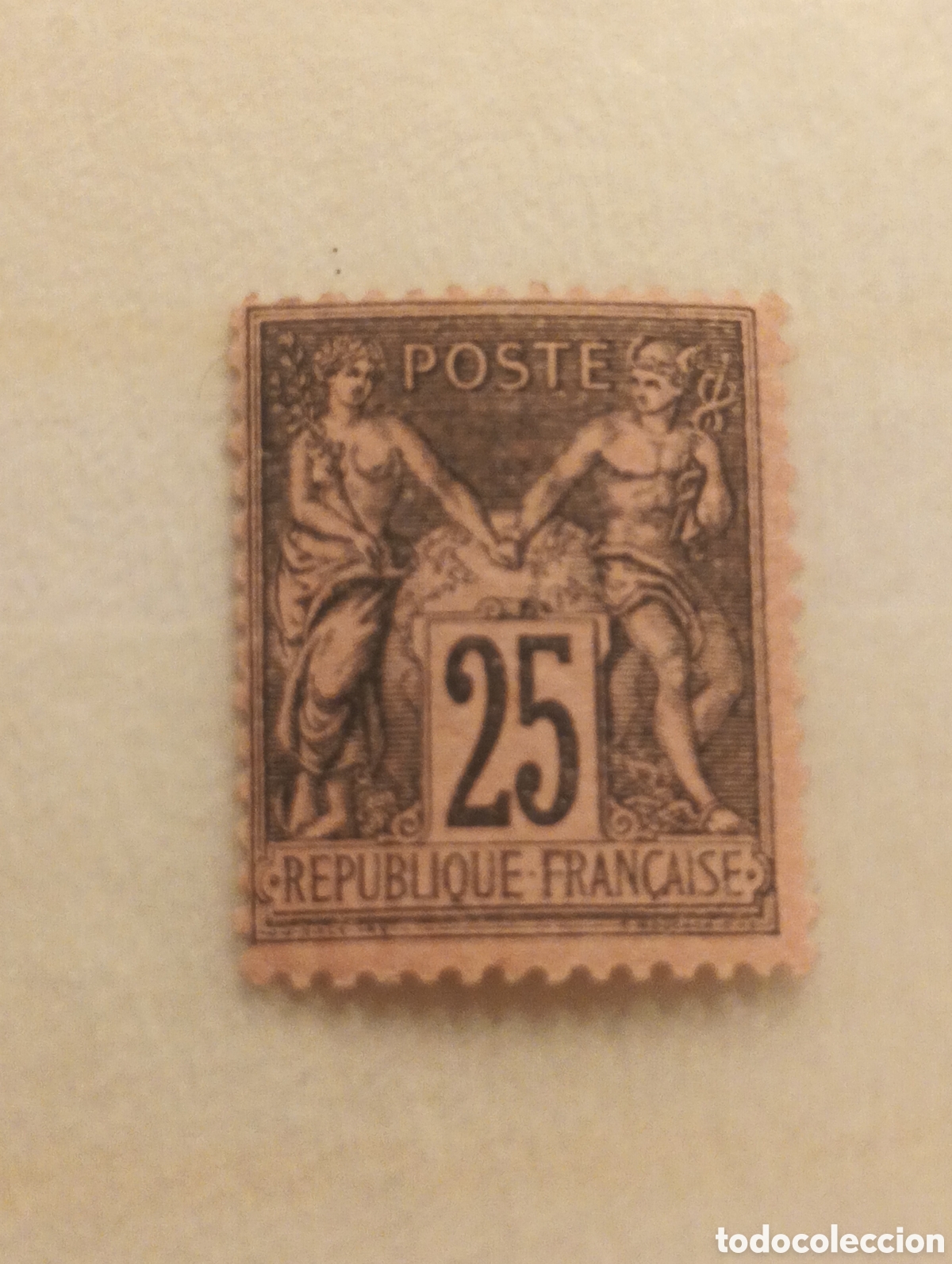 Sellos: Este es un sello franc&eacute;s de 25 c&eacute;ntimos en color negro sobre rosa, clasificado &rdquo;Sage&rdquo; n&deg; 97