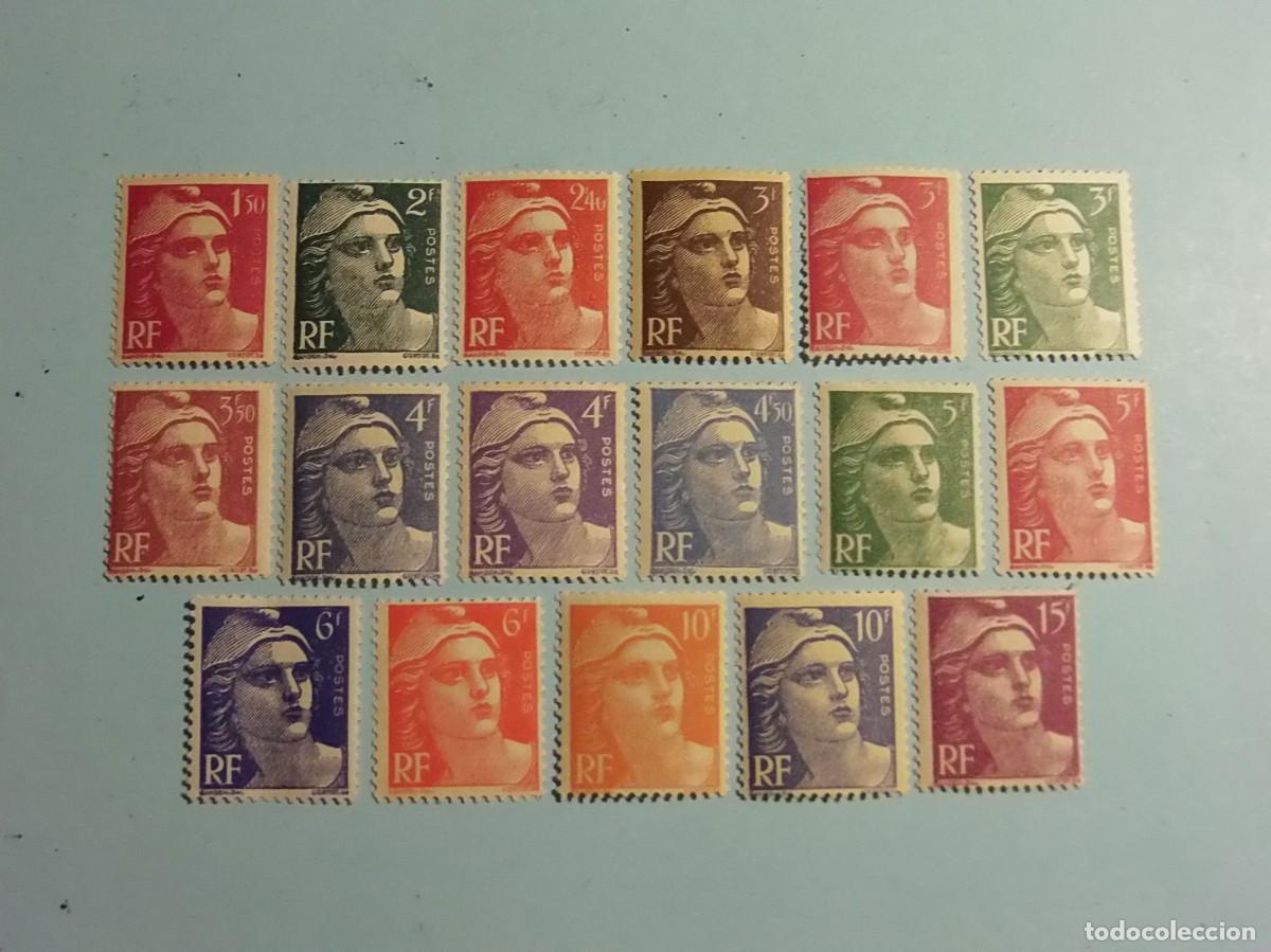 Sellos: FRANCIA 1945/47 - MARIANNE DE GANDON - PIERRE GANDON - 17 VALORES NUEVOS.