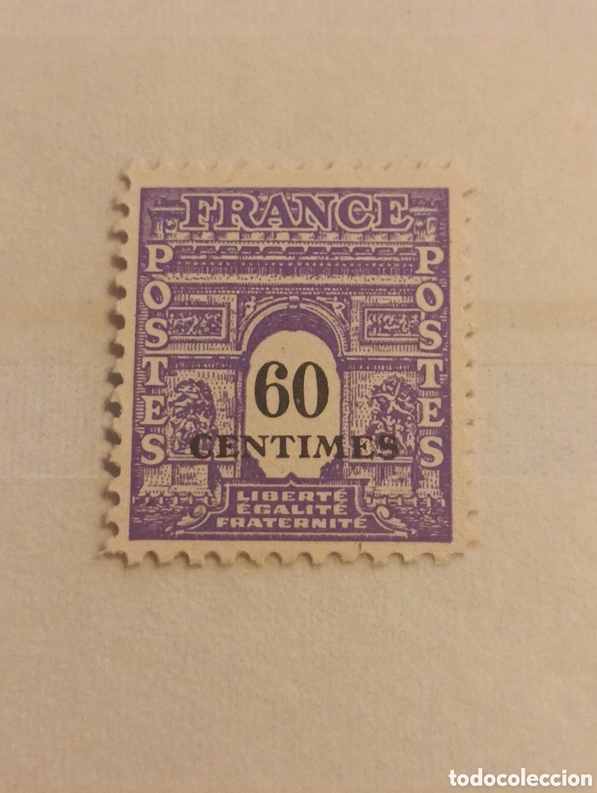 Sellos: sello francia 60 c&eacute;ntimos serie &rdquo;Arc de Triomphe&rdquo; (Arco del Triunfo) Yvert 705 nuevo con goma