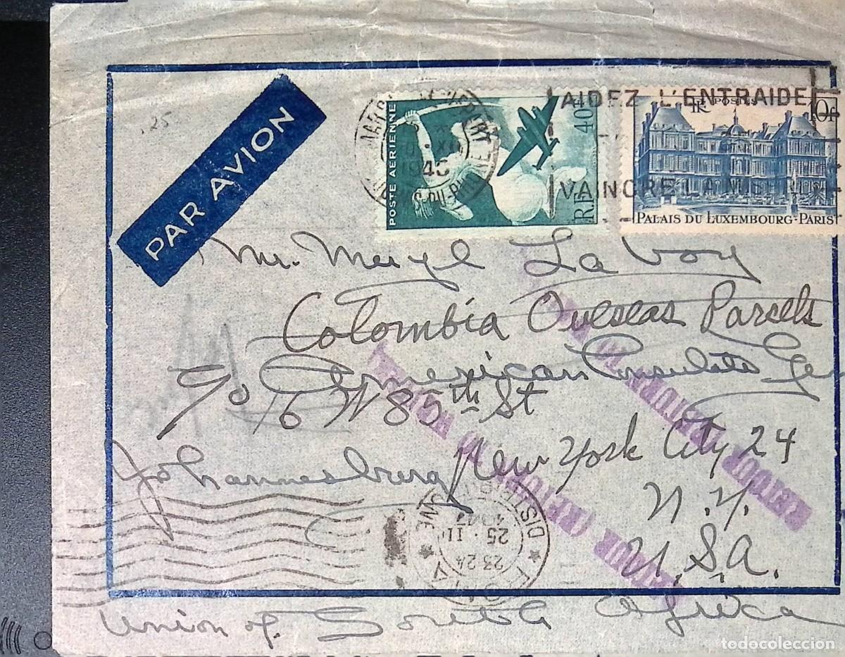 Sellos: O) 1946 circa, FRANCE, UNION OF SOUTH AFRICA, RETOUR, HELP MUTUAL AID BEAT TUBERCULOSIS - AIDEZ L'E