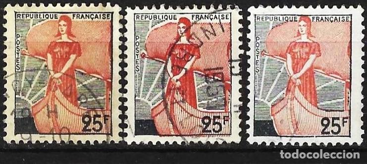 Sellos: Francia 1959 - Mi 1259 - YT 1216 - Marianne ( 3 Variantes de color )
