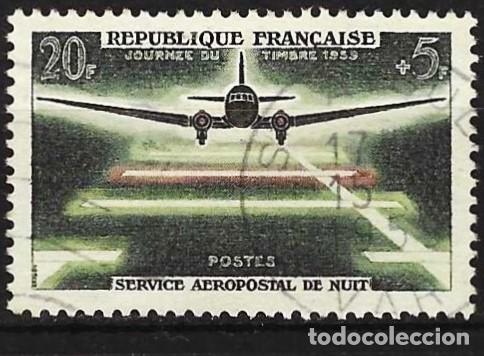 Sellos: Francia 1959 - Mi 1240 - YT 1196 - D&iacute;a del Sello - Avi&oacute;n de la A&eacute;ropostale de noche