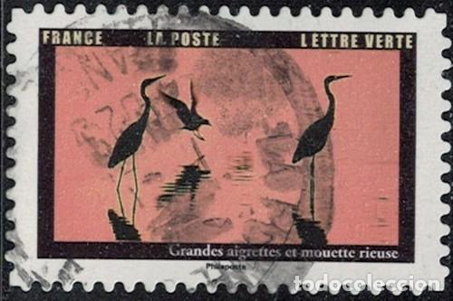 Sellos: France 2022 Oblit&eacute;r&eacute; Used Les Animaux au Cr&eacute;puscule Grandes aigrettes et mouette rieuse Y&T FR 2110