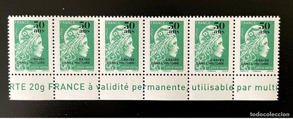 Sellos: Francia 2020 Marianne l'Engag&eacute; cinta de 6 surch. 50 a&ntilde;os grabados en la historia