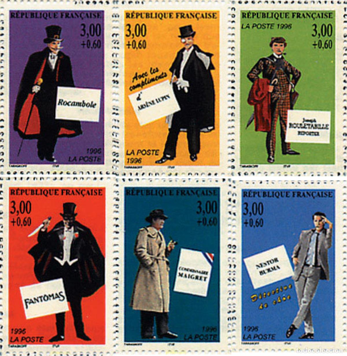 Sellos: 88536 MNH FRANCIA 1996 HEROES FRANCESES DE LA NOVELA POLICIACA
