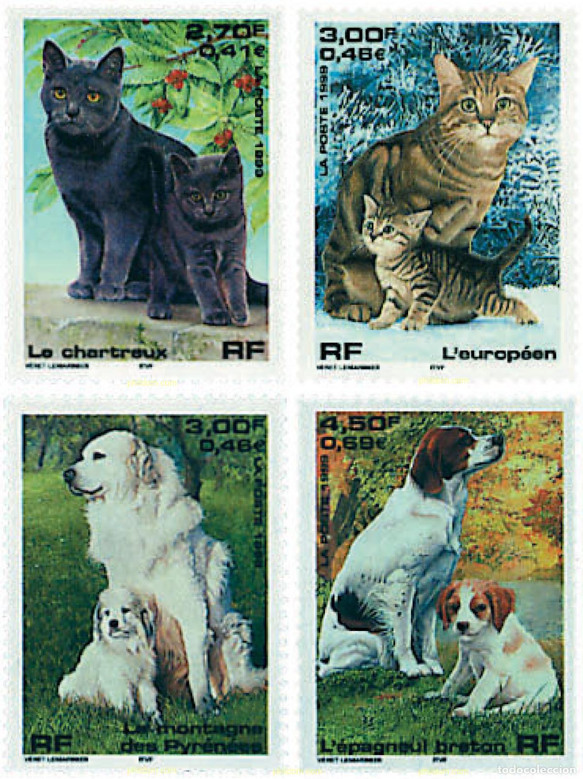 Sellos: 50910 MNH FRANCIA 1999 PERROS Y GATOS