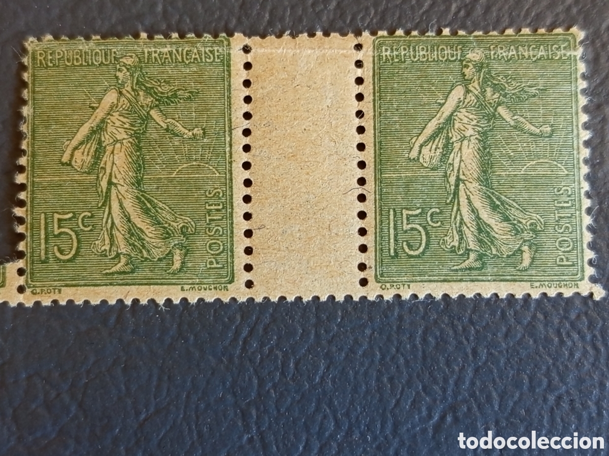 Sellos: Francia 1903 Sembradora 15c verde Yvert 130 par interpanneau MNH