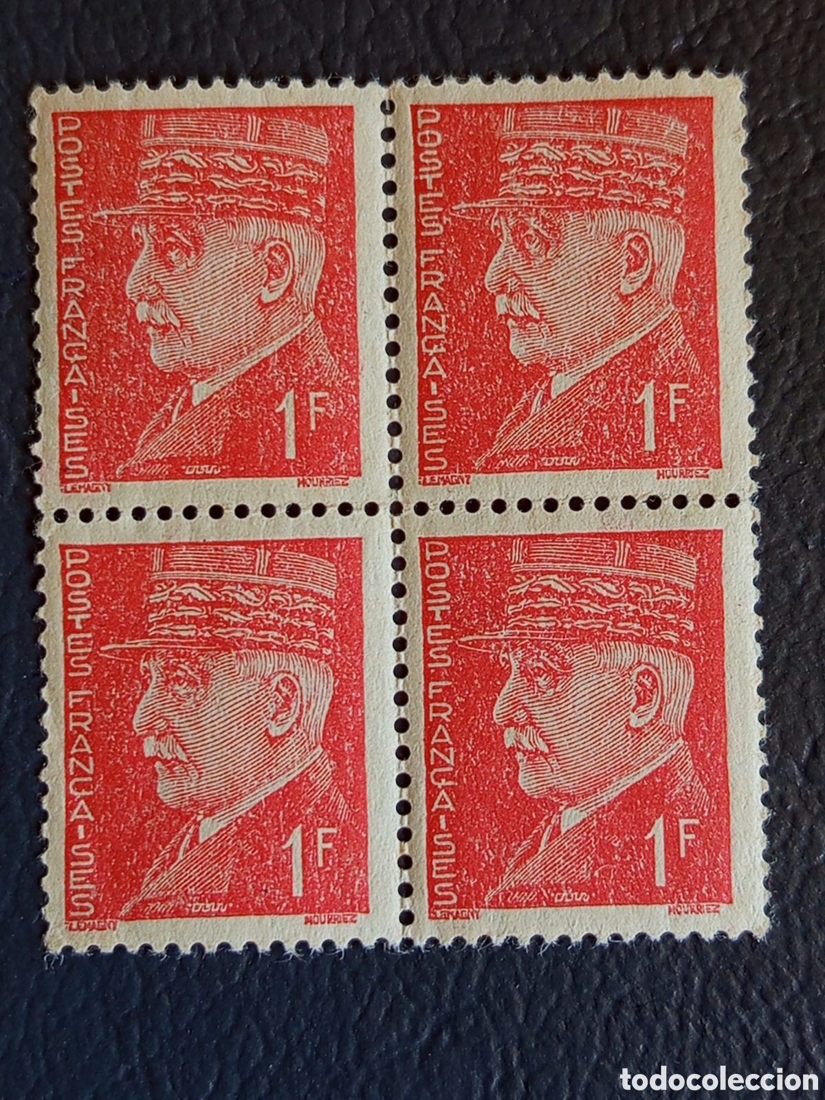 Sellos: Francia 1941 P&eacute;tain 1F rojo tipo Hourriez Yvert 514 bloque 4 MNH