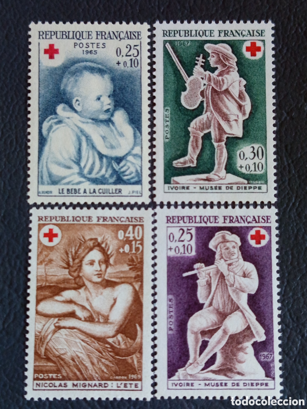 Sellos: Francia Cruz Roja 1965-69 Renoir Mignard Marfil Dieppe Yvert 1466-1619 MNH