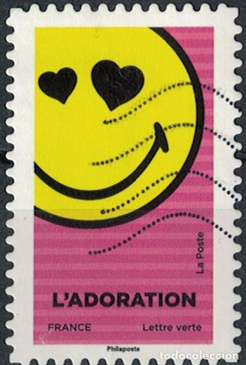 Sellos: Francia 2022 Oblit&eacute;r&eacute; Used Prenez le temps de sourire Smiley World L'Adoration Y&T FR 2153