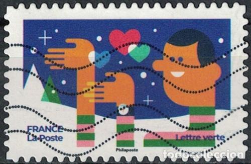 Sellos: Francia 2023 Oblit&eacute;r&eacute; Used Les Timbres qui nous rapprochent Quatri&egrave;me timbre rang&eacute;e du haut