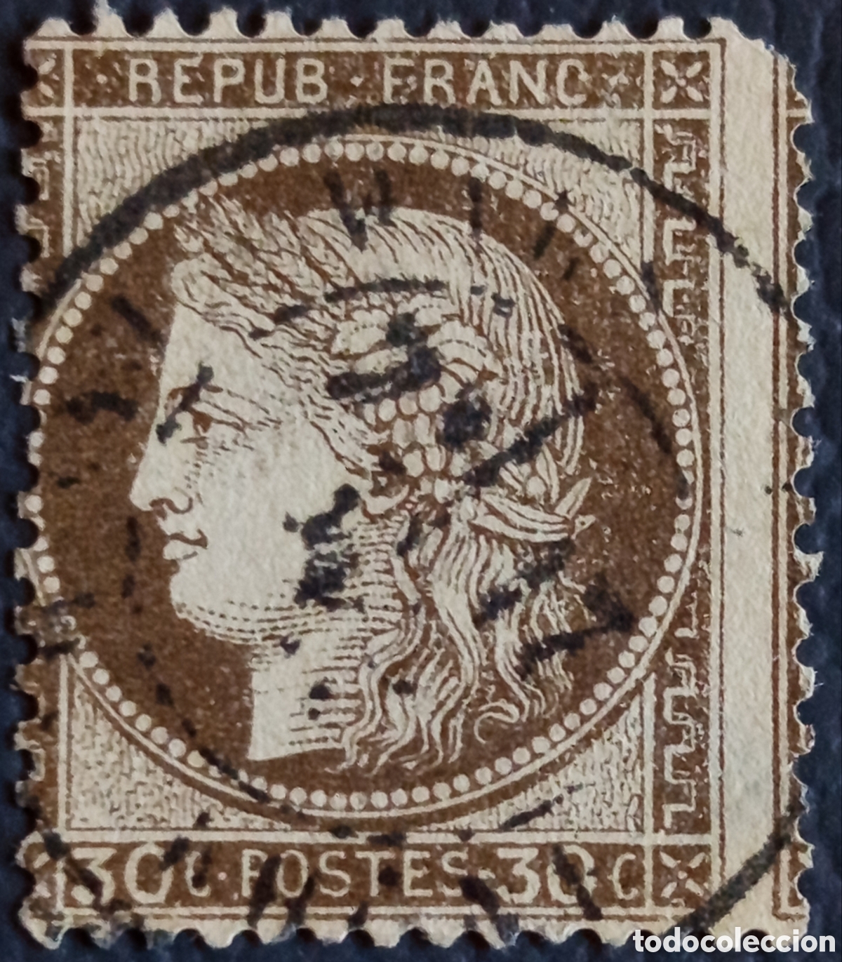 Timbres: Francia 1872 Ceres III Rep&uacute;blica 30c Brun Yvert 56 Obliterado C&agrave;D