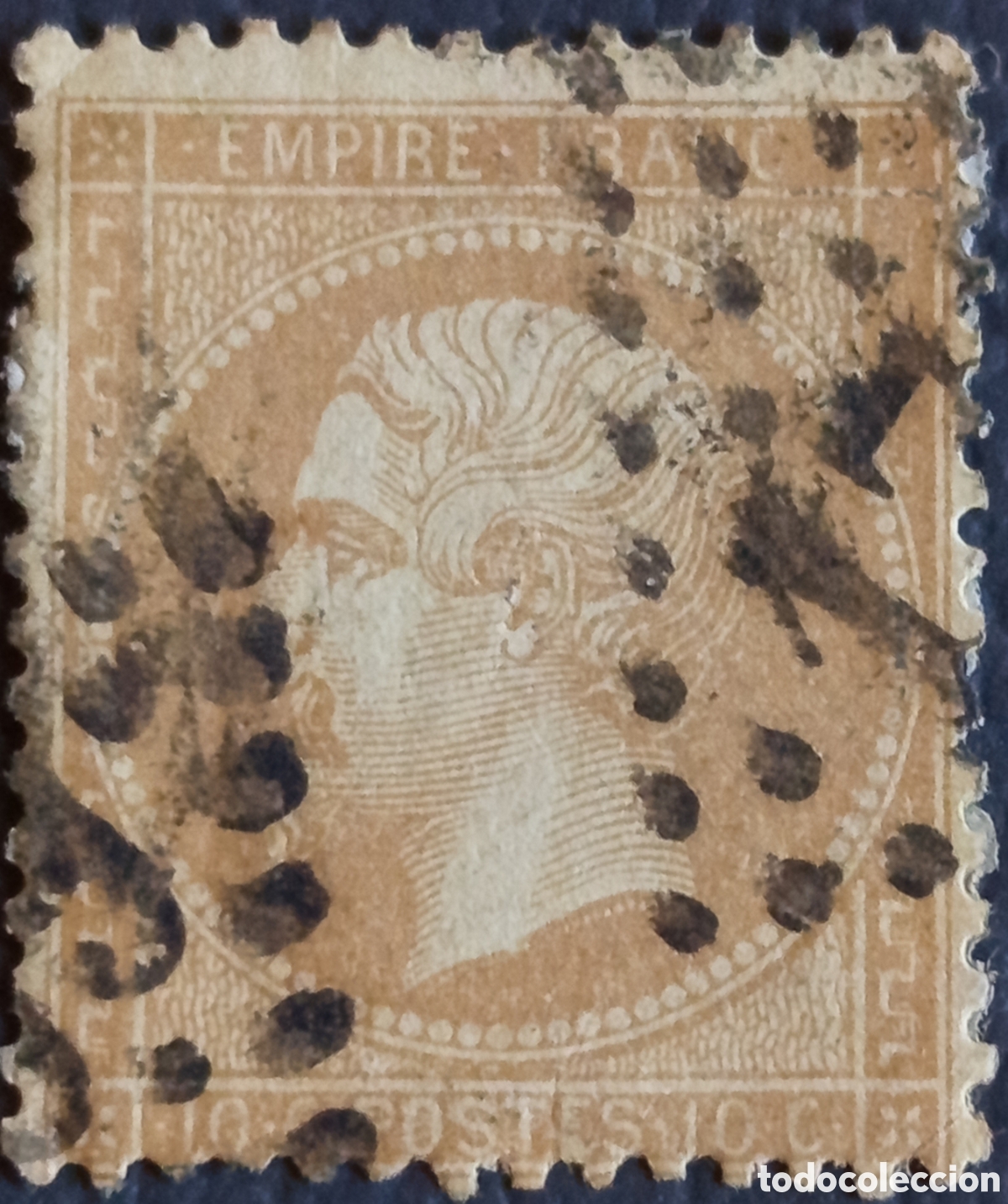 Timbres: Francia 1863 Napole&oacute;n III Laureado 10c Bistre Yvert 28 Obliterado