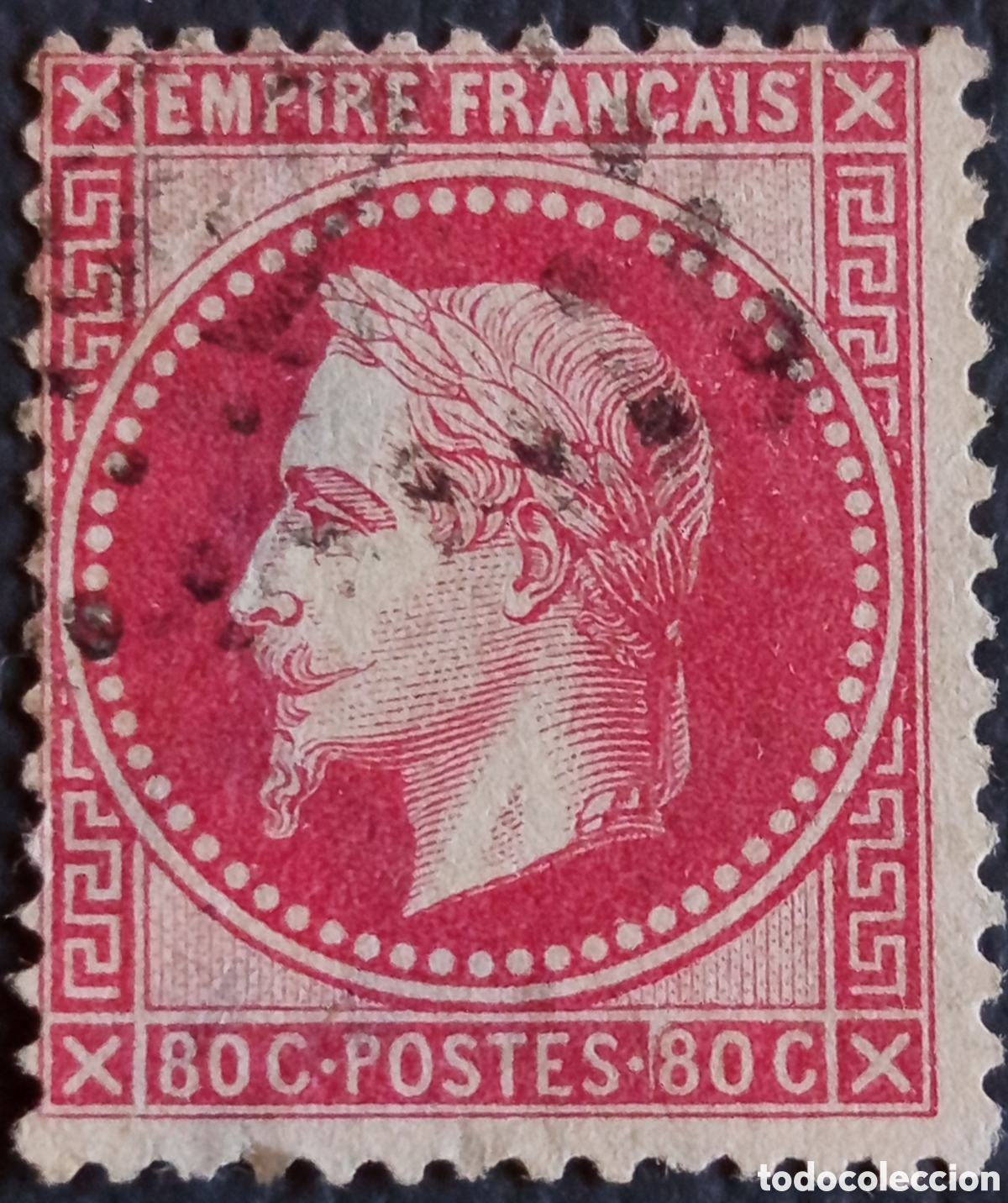 Timbres: Francia 1867 Napole&oacute;n III Laureado 80c Rosa Yvert 32 Obliterado