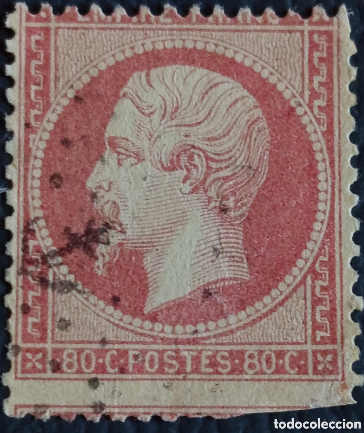 Timbres: Francia 1862 Napole&oacute;n III T&ecirc;te Nue 80c Rosa Yvert 24 Obliterado