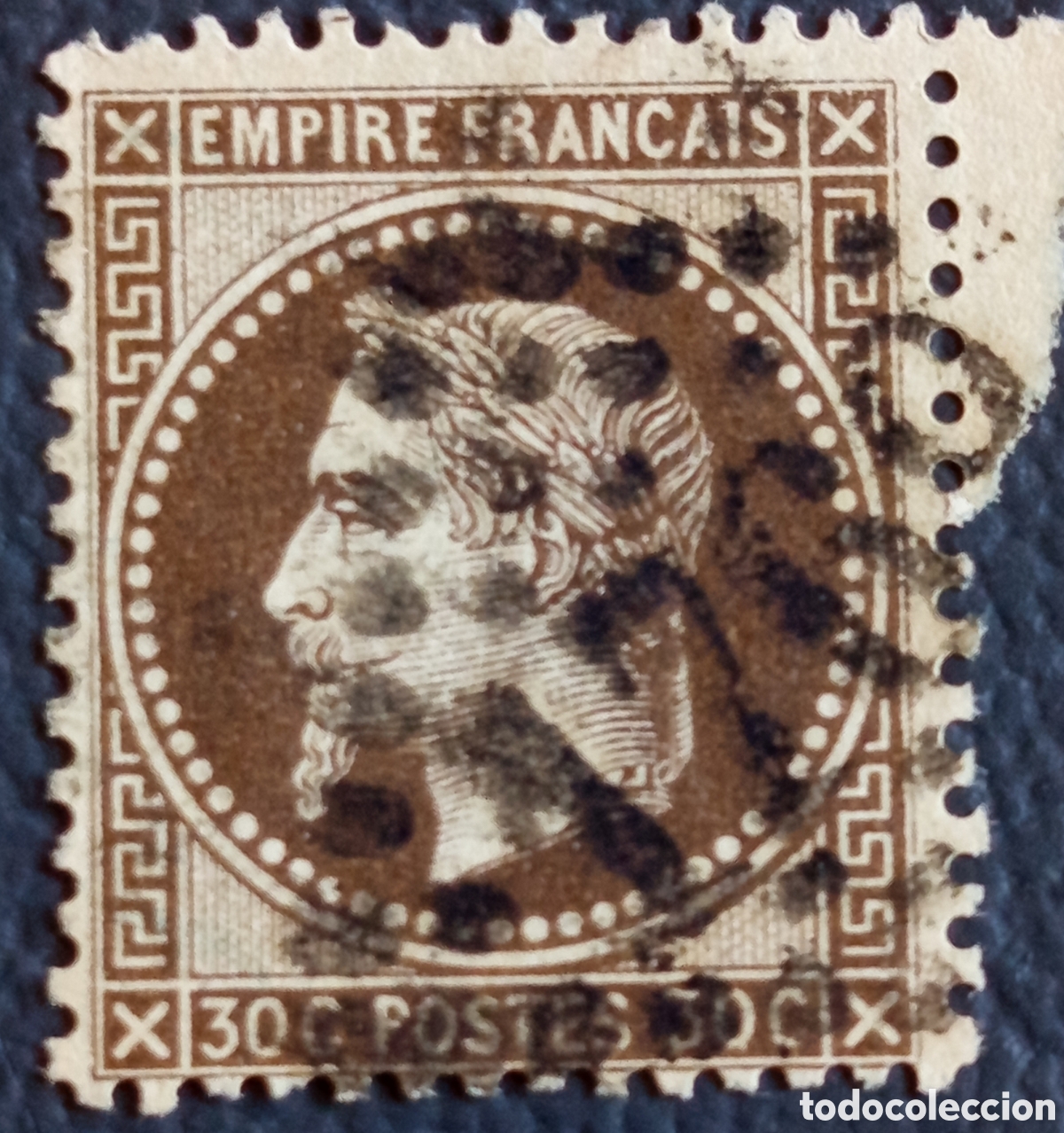 Sellos: Francia 1867 Napole&oacute;n III Laureado 30c Brun Yvert 30 Obliterado