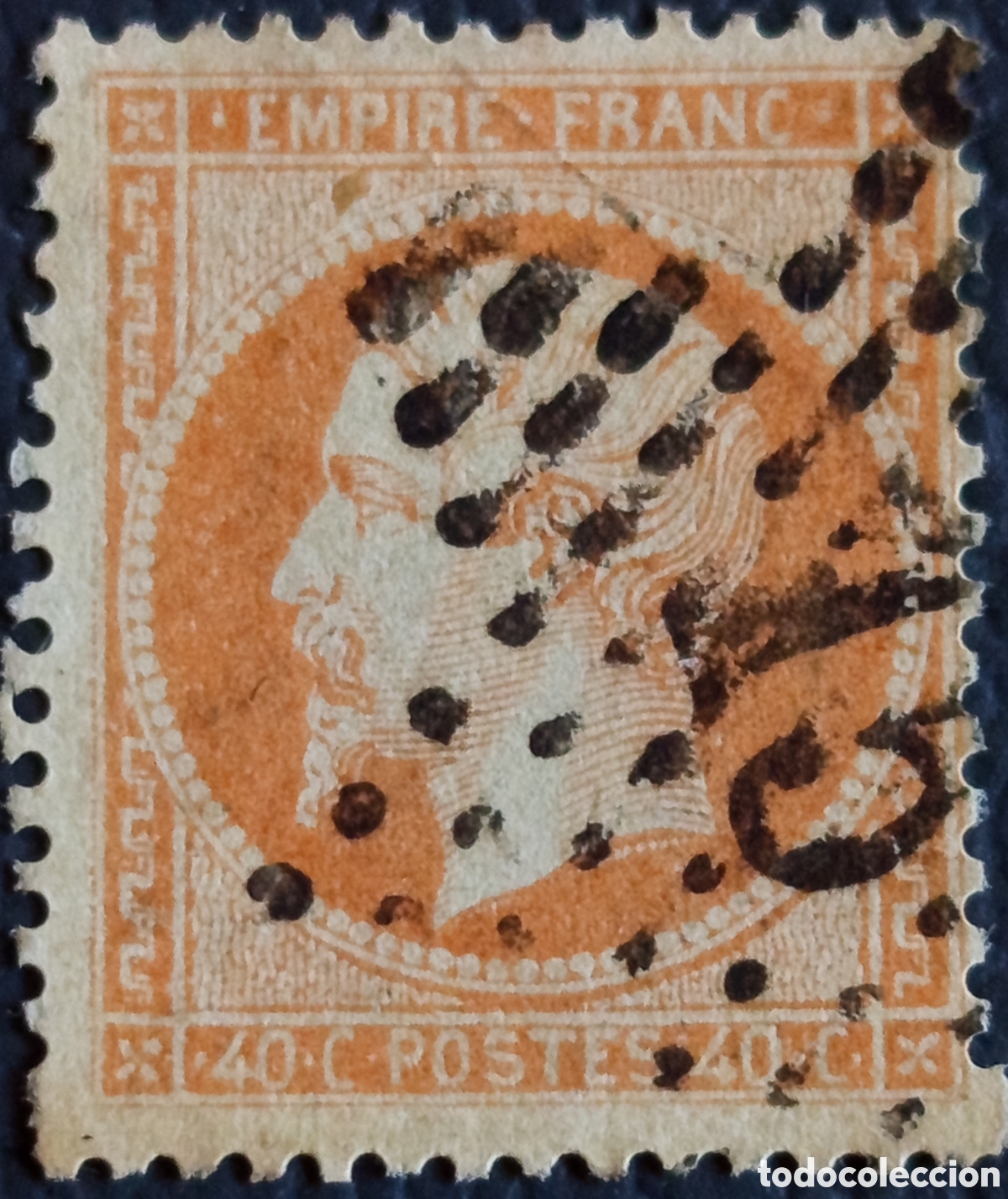 Sellos: Francia 1862 Napole&oacute;n III T&ecirc;te Nue 40c Naranja Yvert 23 Obliterado