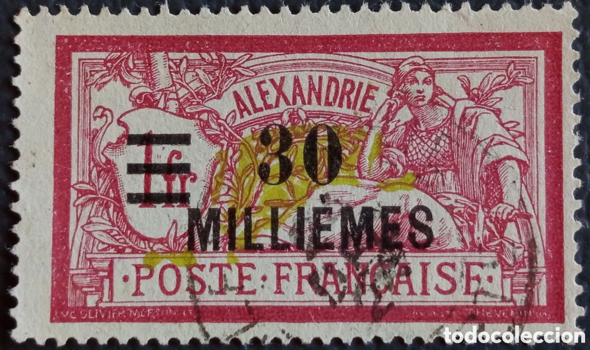 Sellos: Francia Alexandrie Egipto 1921 Merson 30m/1fr Rojo Yvert 57 Obliterado