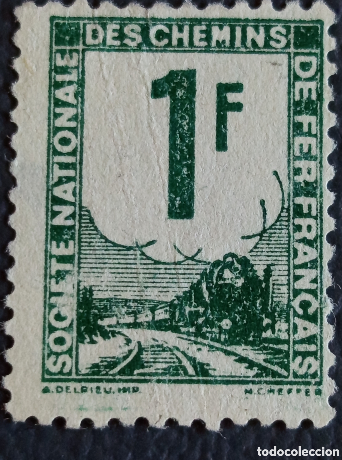 Sellos: Francia 1944 SNCF Colis Postal 1F Vert Yvert CP1 Cheffer