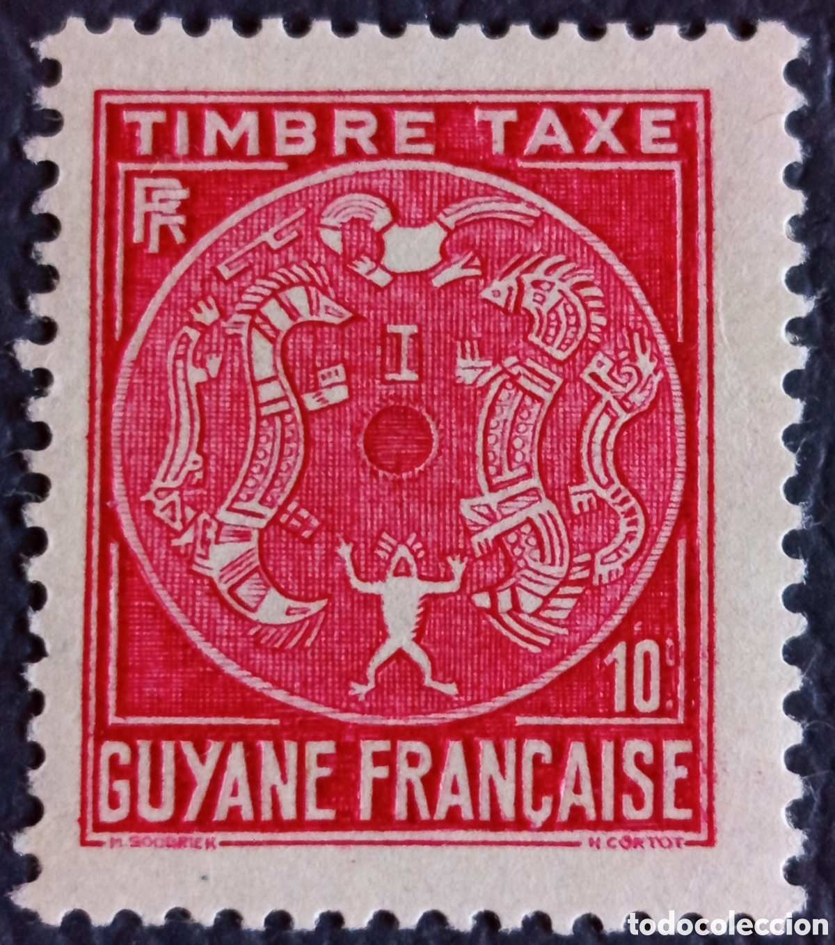 Sellos: Guyane Fran&ccedil;aise 1947 Timbre Taxe 10c Rouge Yvert T22 MNH Soudrier