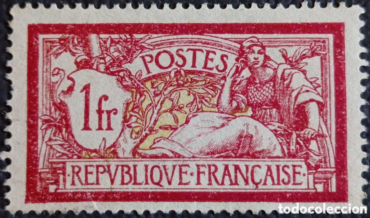 Sellos: Francia 1900 Merson 1fr Vino-Oliva Yvert 121 Nuevo Con Fijasellos