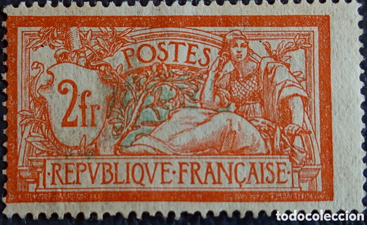 Sellos: Francia 1907 Merson 2fr Naranja Verde Yvert 145 Nuevo MH