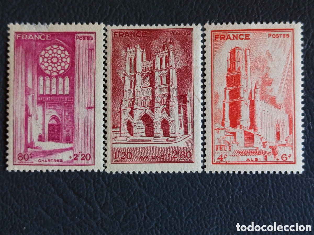 Sellos: Francia 1944 Catedrales Chartres Amiens Albi Yvert 664/665/667 MH