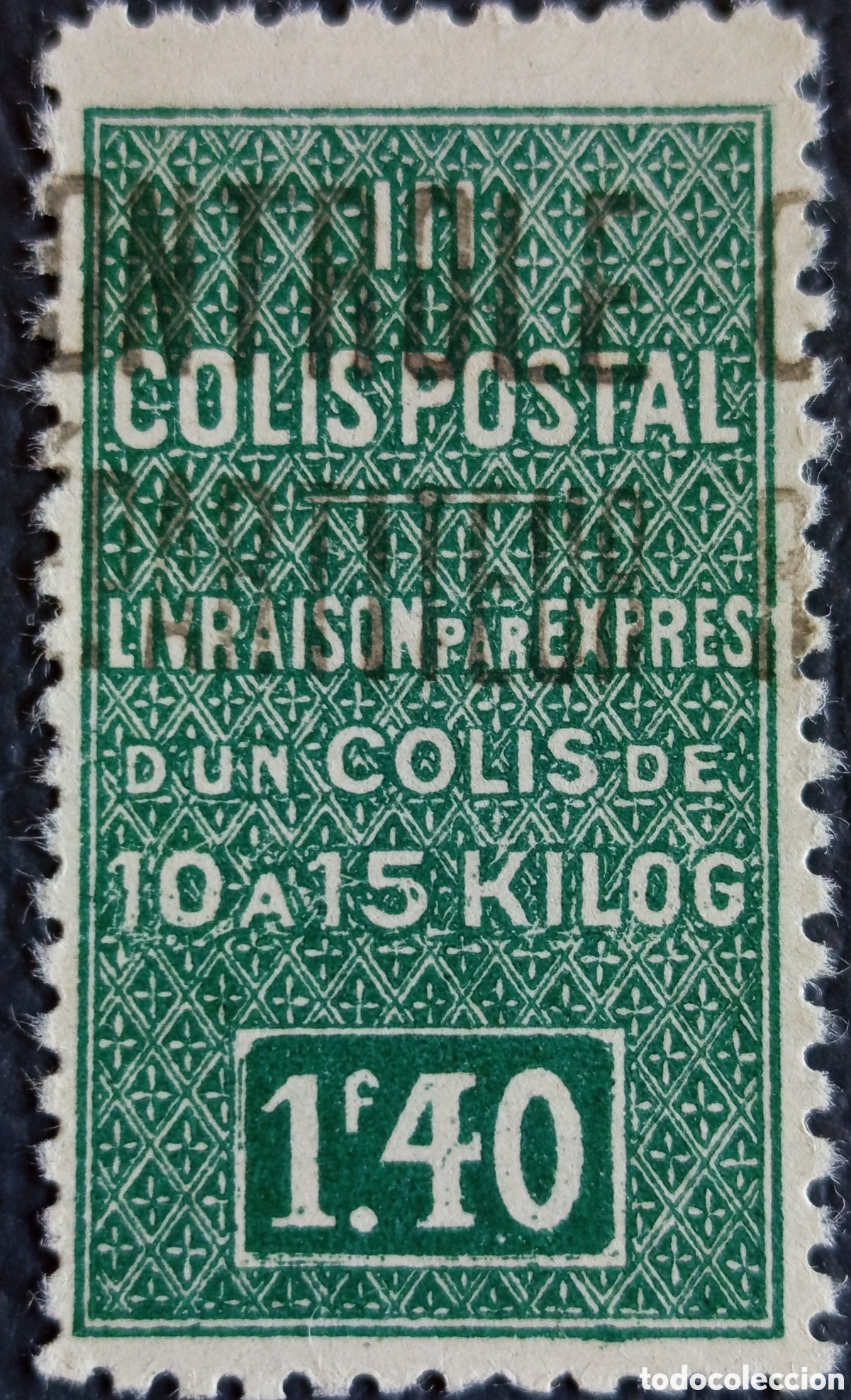 Sellos: Francia Paquete Postal Entrega Urgente 10-15 Kg 1F40 Verde Obliterado