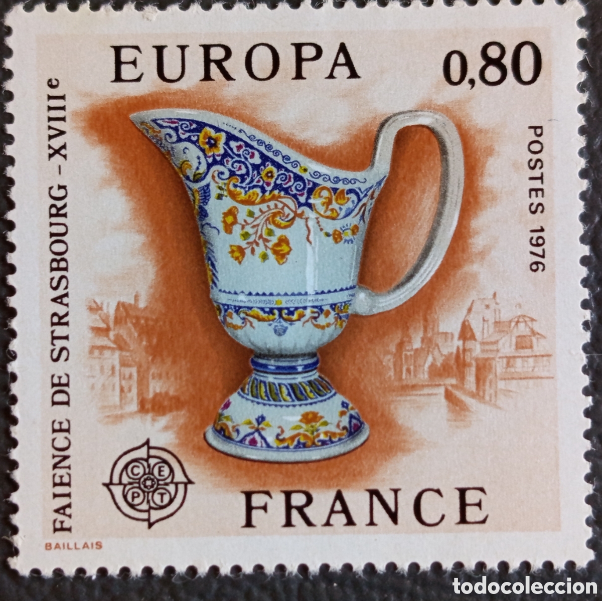 Sellos: Francia 1976 Europa CEPT Loza Estrasburgo S.XVIII 0,80F Yvert 1877 MNH
