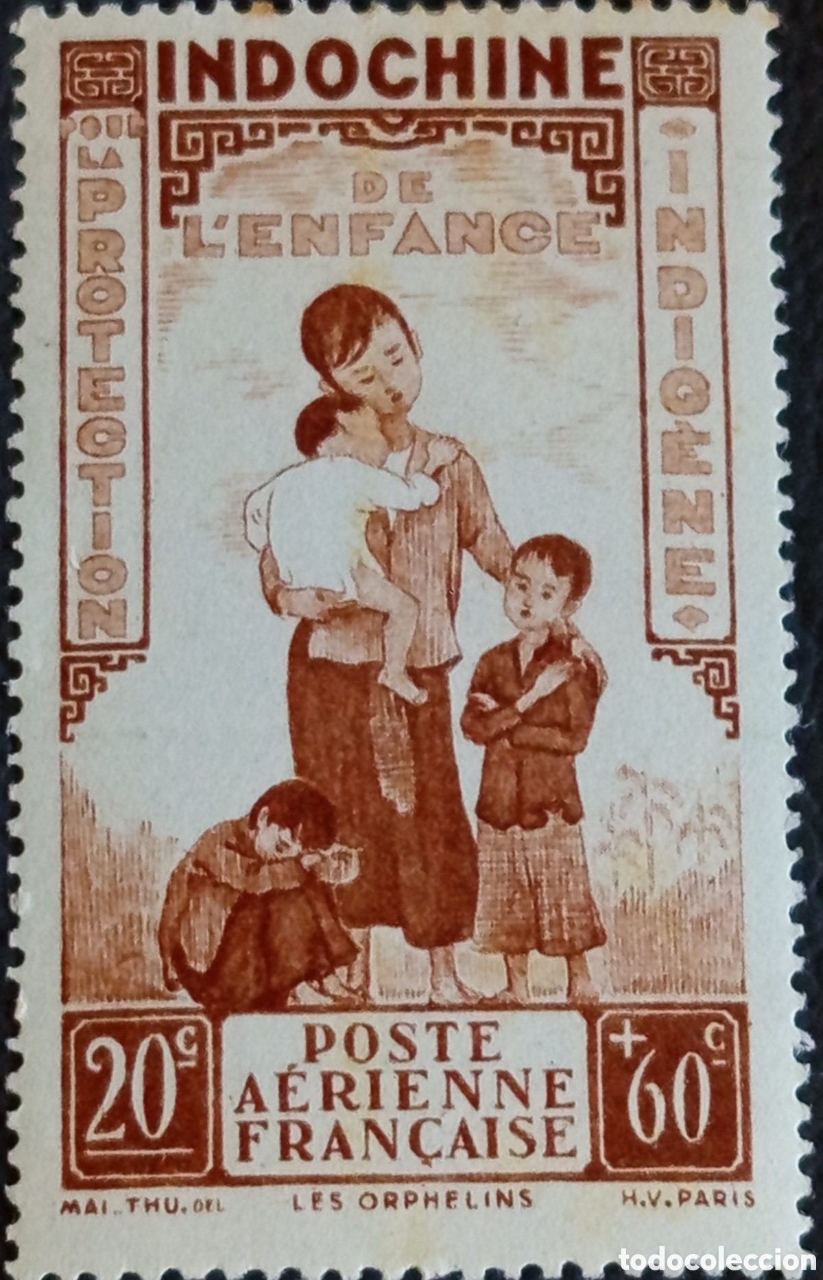 Sellos: Indochina 1942 Correo A&eacute;reo 20c+60c Hu&eacute;rfanos Yvert PA21 MH No Emitido