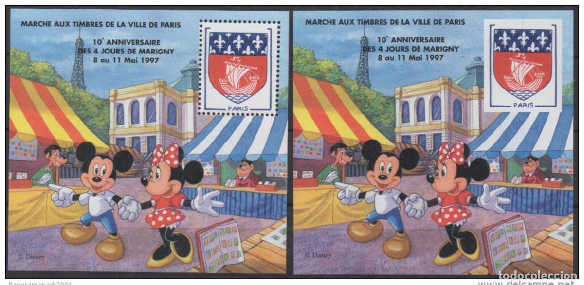Sellos: Francia 1997 Marigny Square Bloque No. 9 serrado y ND/Mickey Minnie Disney