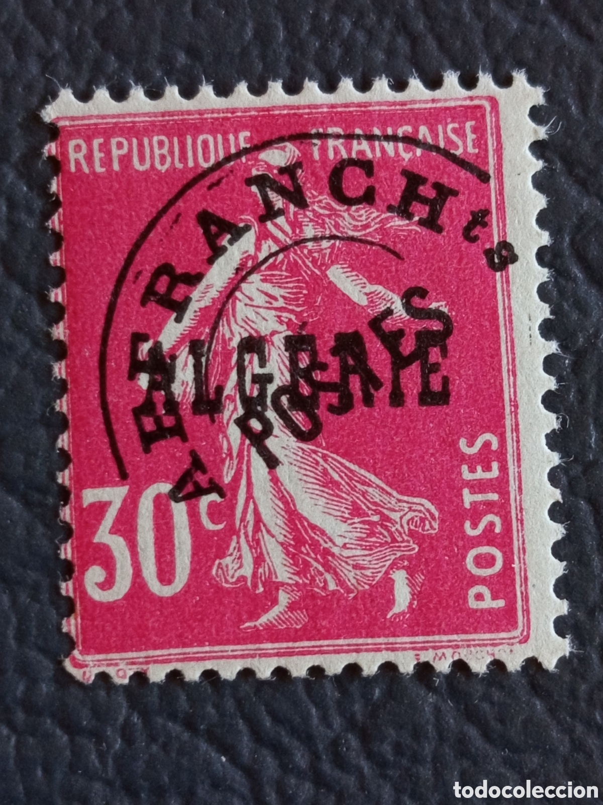 Sellos: Sello Argelia Francesa 1924 Sembradora 30c Rosa Sobrecarga Negra Usado Cat#5