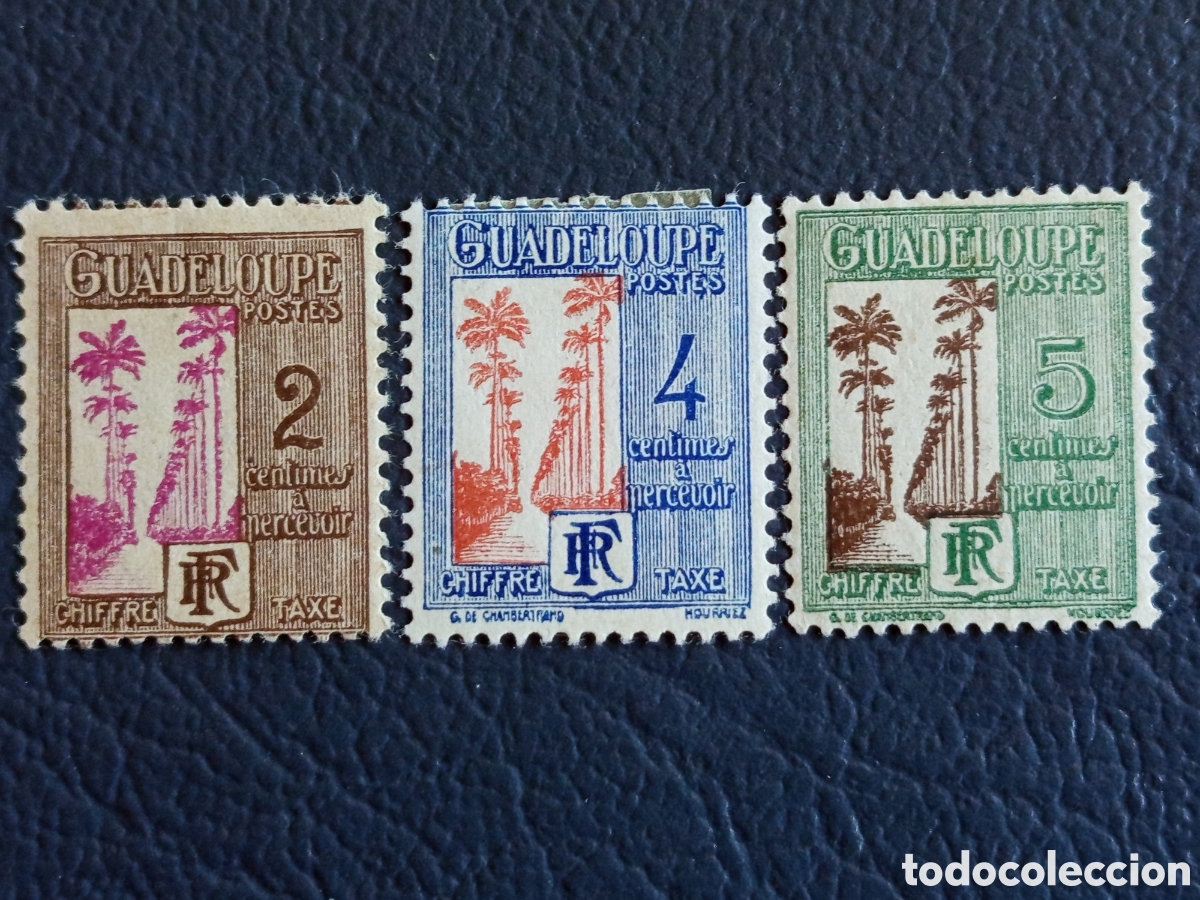 Sellos: Serie 3 Sellos de Tasa Guadalupe 1924 Palmeras 2c, 4c y 5c Cat#D44-D46 MH