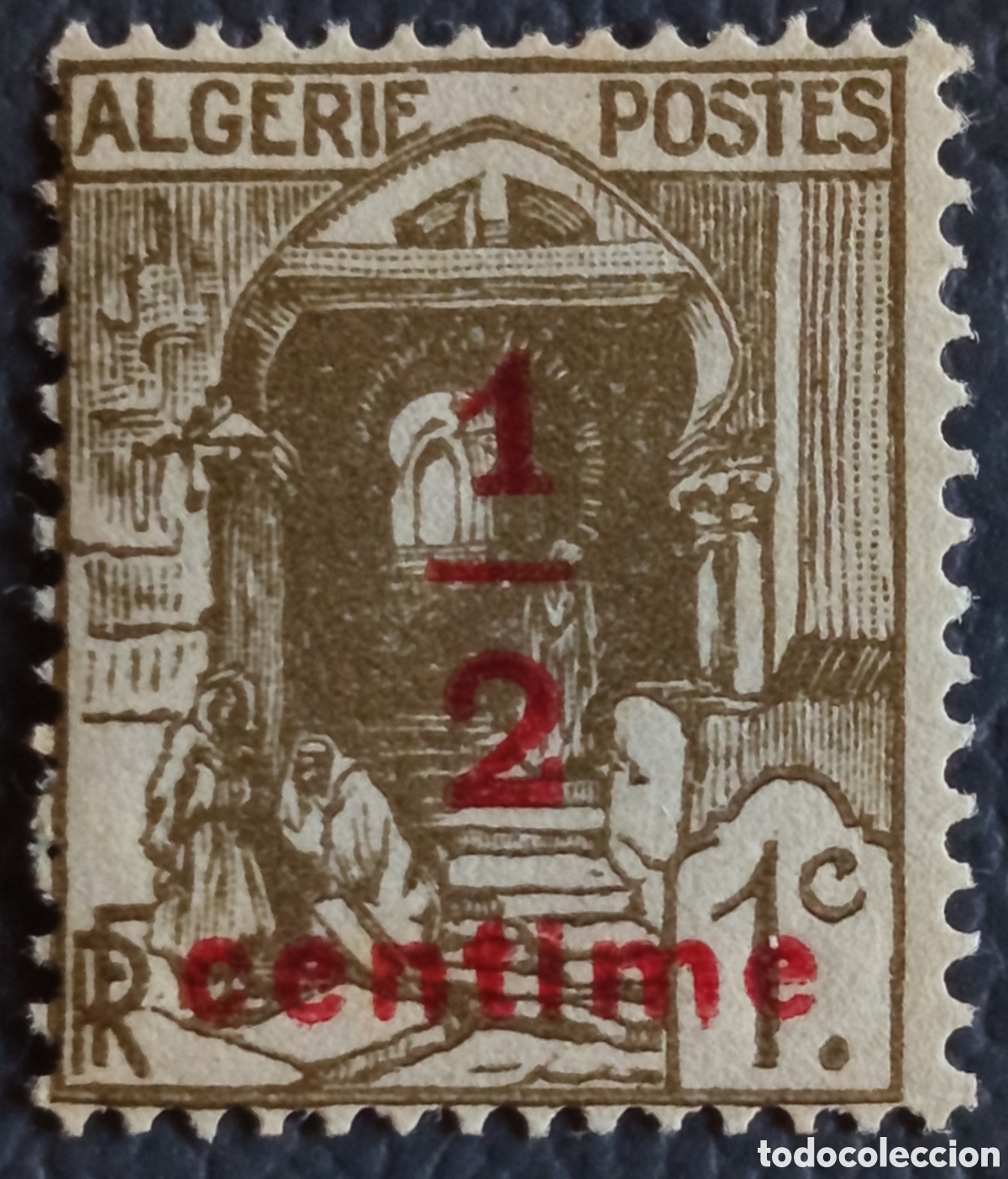 Sellos: Sello Argelia 1927 Emision Definitiva Sobrecarga 1/2c s/ 1c Cat#41 MH