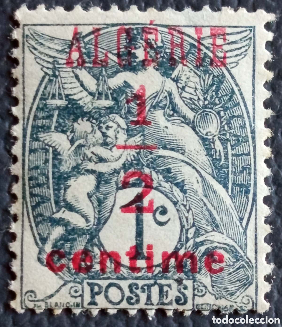 Sellos: Sello Argelia 1924 Tipo Blanc Sobrecarga 1/2c centime Cat#1 MH