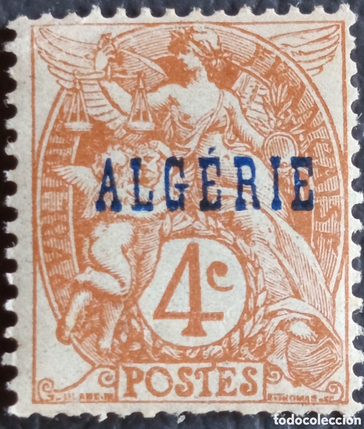 Sellos: Sello Argelia 1924 Tipo Blanc Sobrecarga Algerie Azul 4c Cat#4 MNH