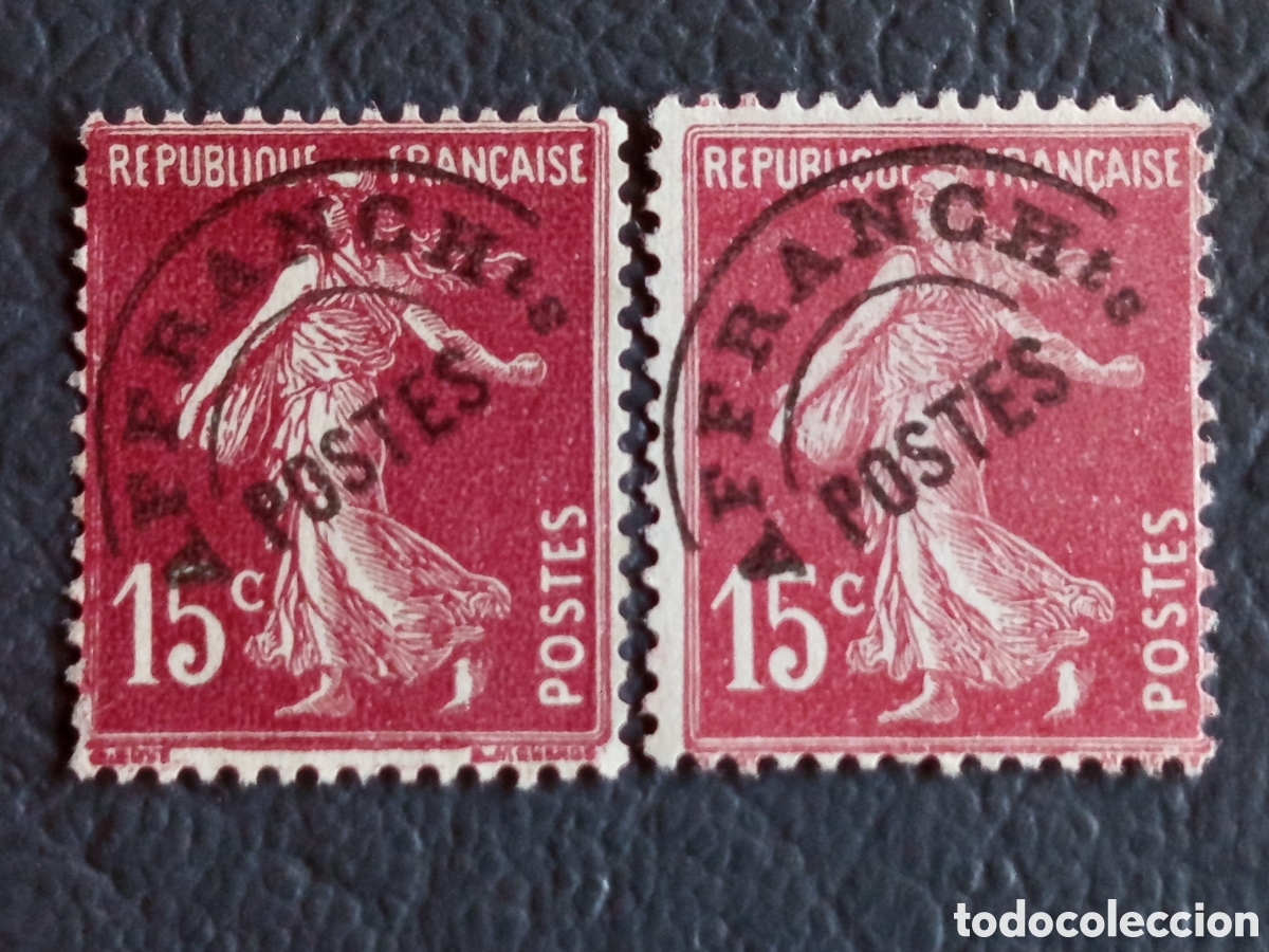 Sellos: Pareja Sellos Francia 1920 Sembradora Semeuse 15c Sobrecarga Affranchts Mi#144 MH