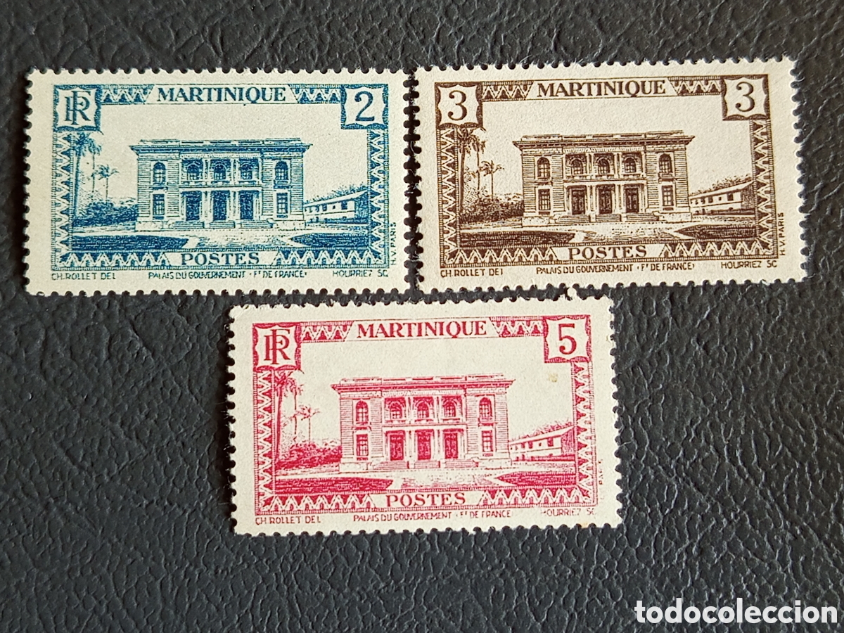 Sellos: Lote 3 Sellos Martinica 1947 Palacio Gobierno Cat. Scott #226-228 MH