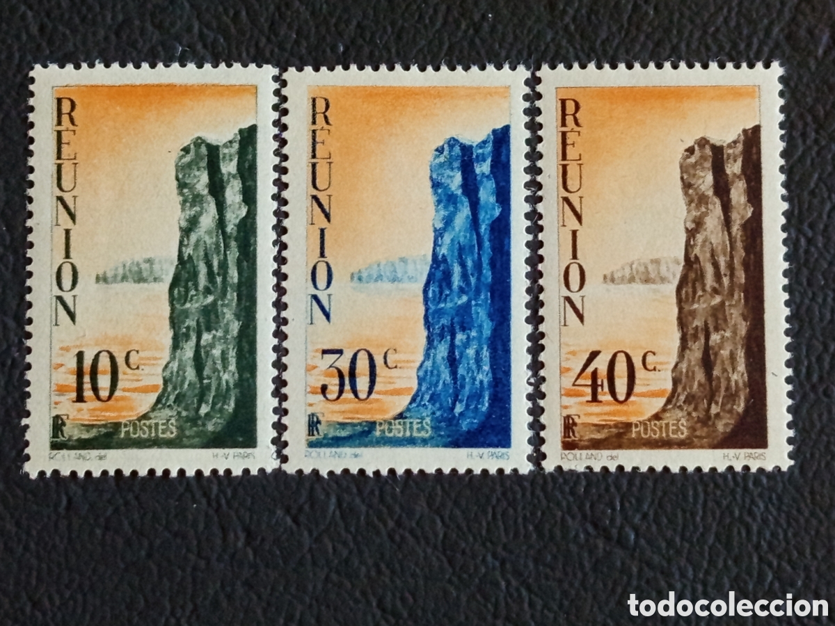 Sellos: Lote 3 Sellos Reuni&oacute;n 1949 Acantilados de la Costa Yvert 252/54 MNH.