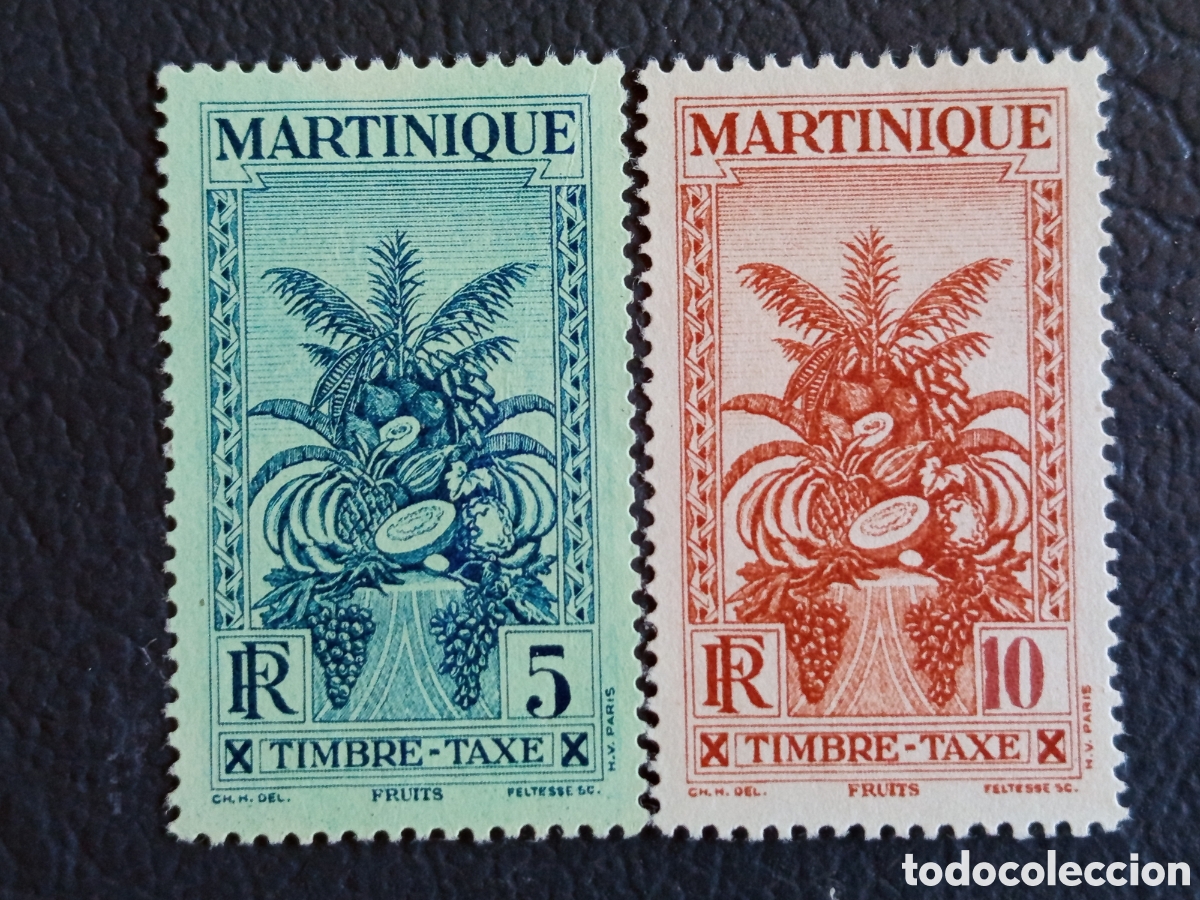 Sellos: Lote 2 Sellos Martinica 1947 Timbre-Taxe Frutas Yvert T33/34 MH.