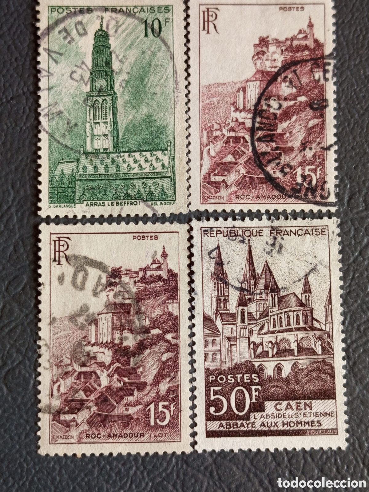 Briefmarken: &rdquo;Francia 1942-51 Arras, Rocamadour y Caen, lote 4 sellos usados