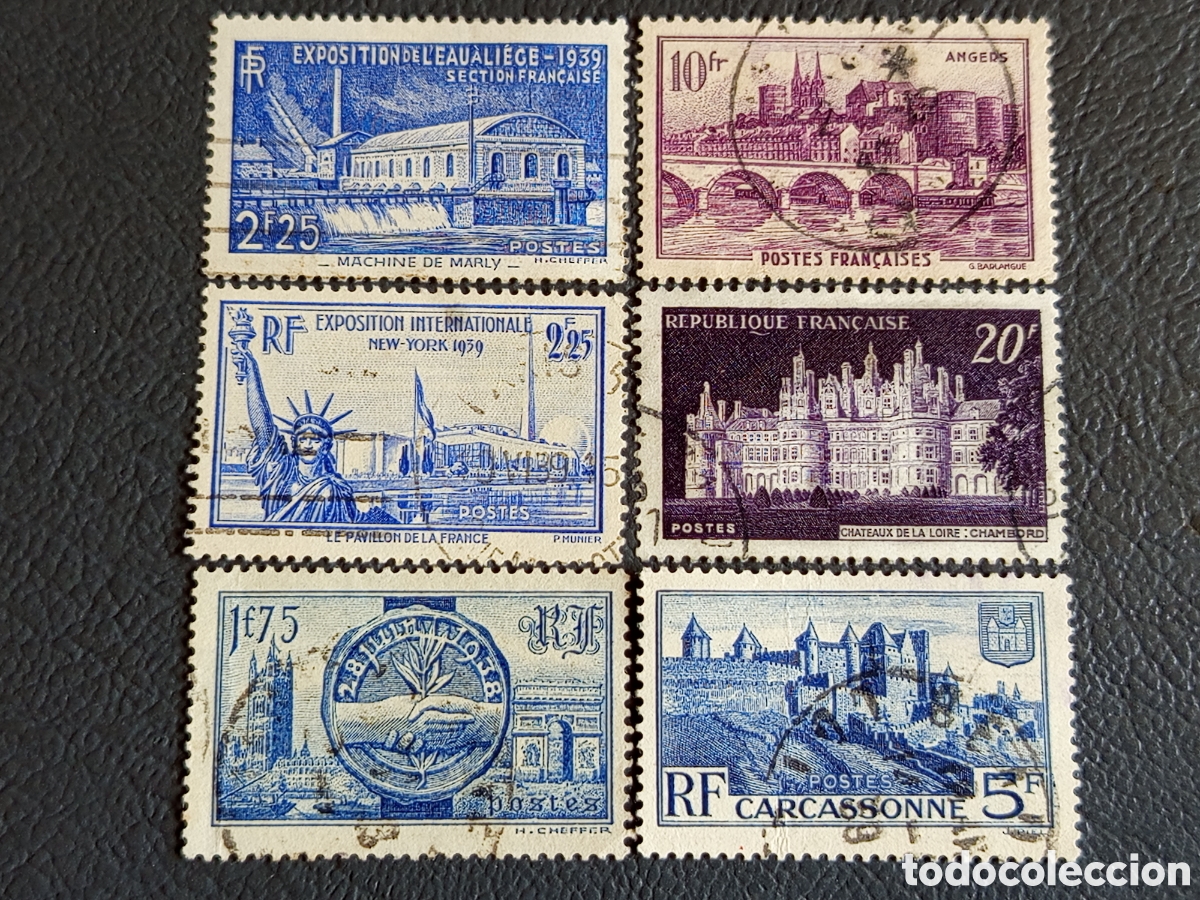 Francobolli: &rdquo;Francia 1939-48 Lieja, Nueva York, Carcassonne, lote 6 sellos usados&rdquo;