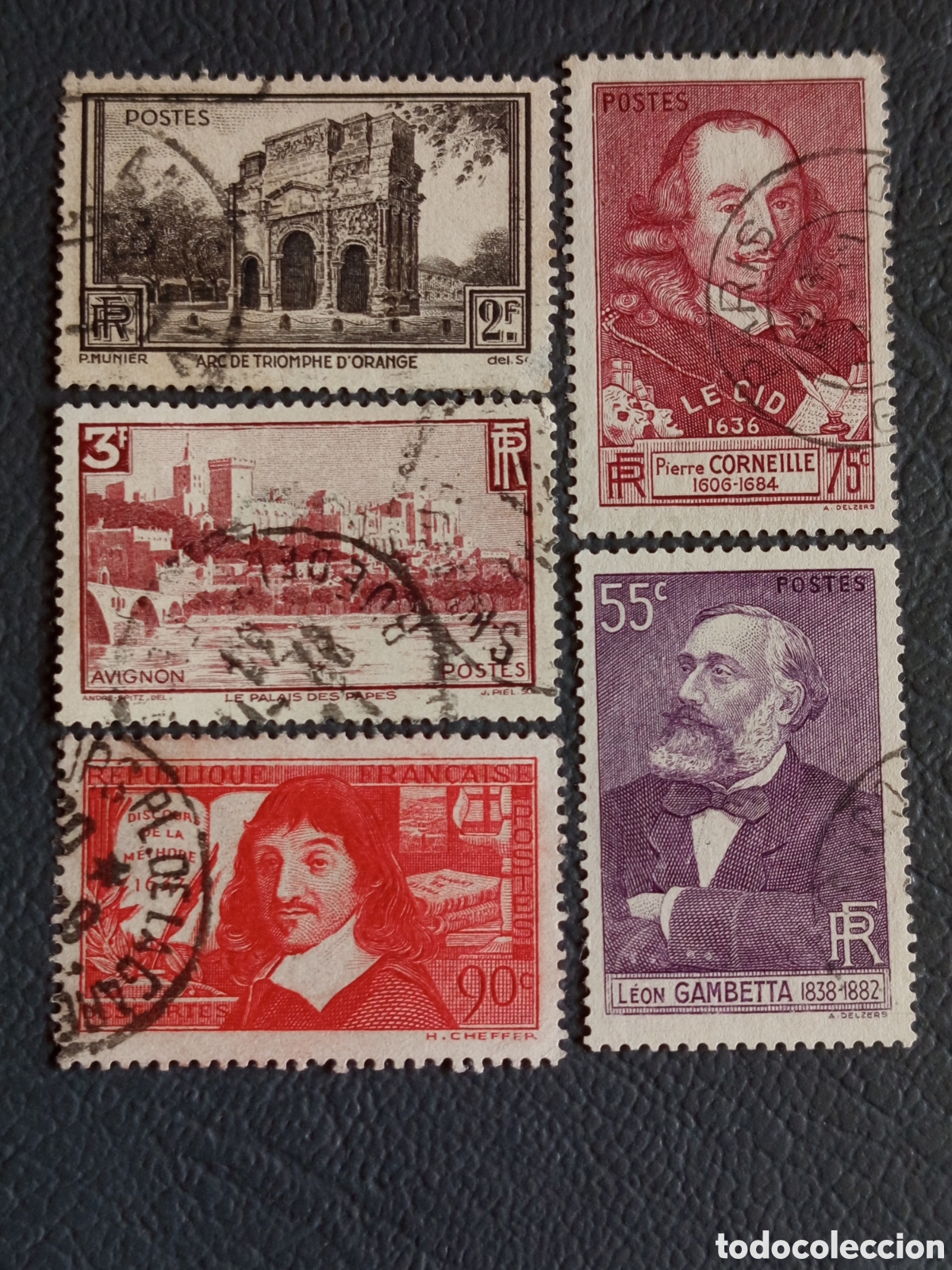 Francobolli: Lote 5 Sellos Francia 1930-1940 Personajes Hist&oacute;ricos y Monumentos Usados