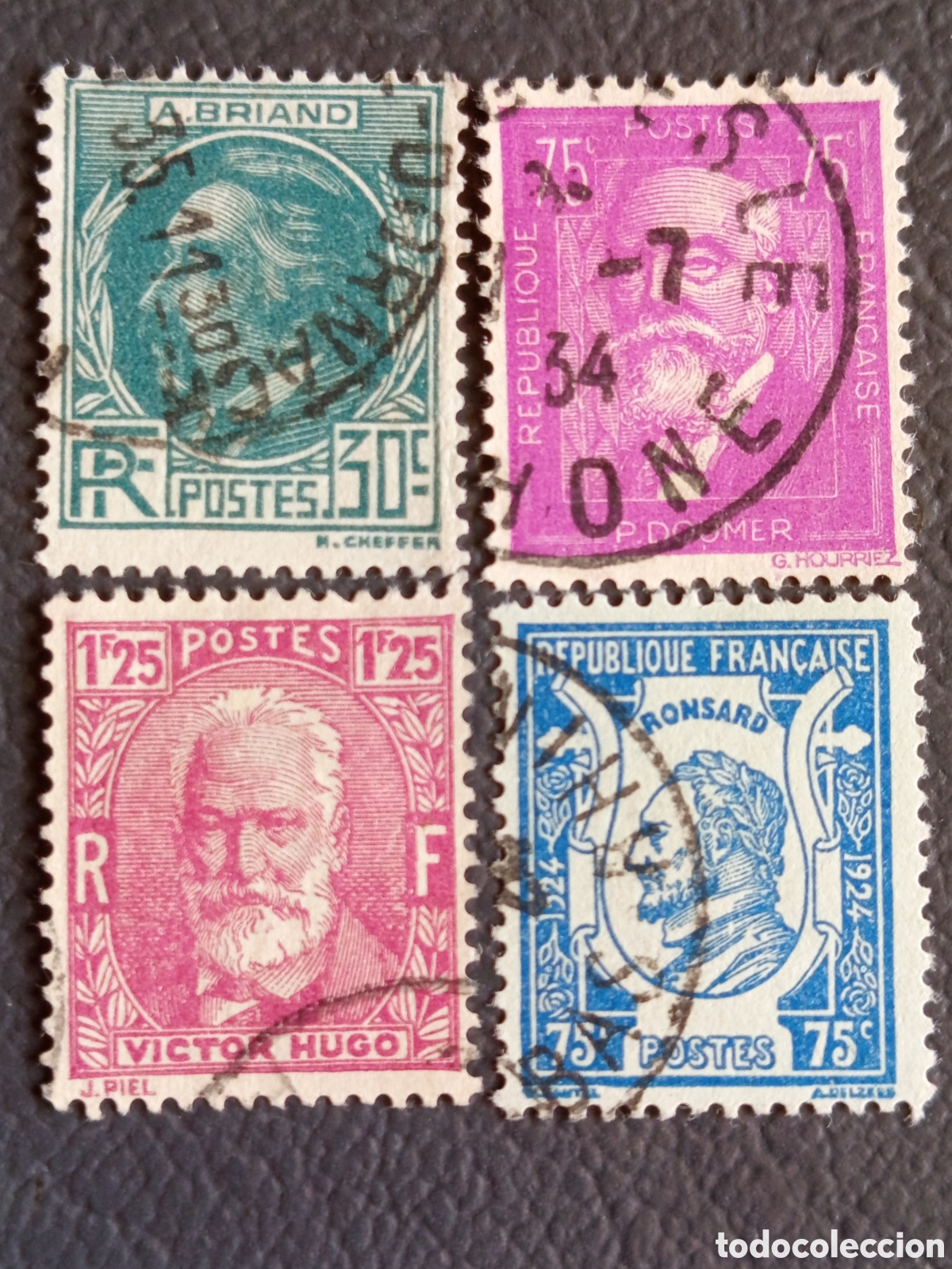 Sellos: Lote 4 Sellos Francia 1930s Personajes Ilustres (Victor Hugo, Ronsard, Briand, Doumer) Usados
