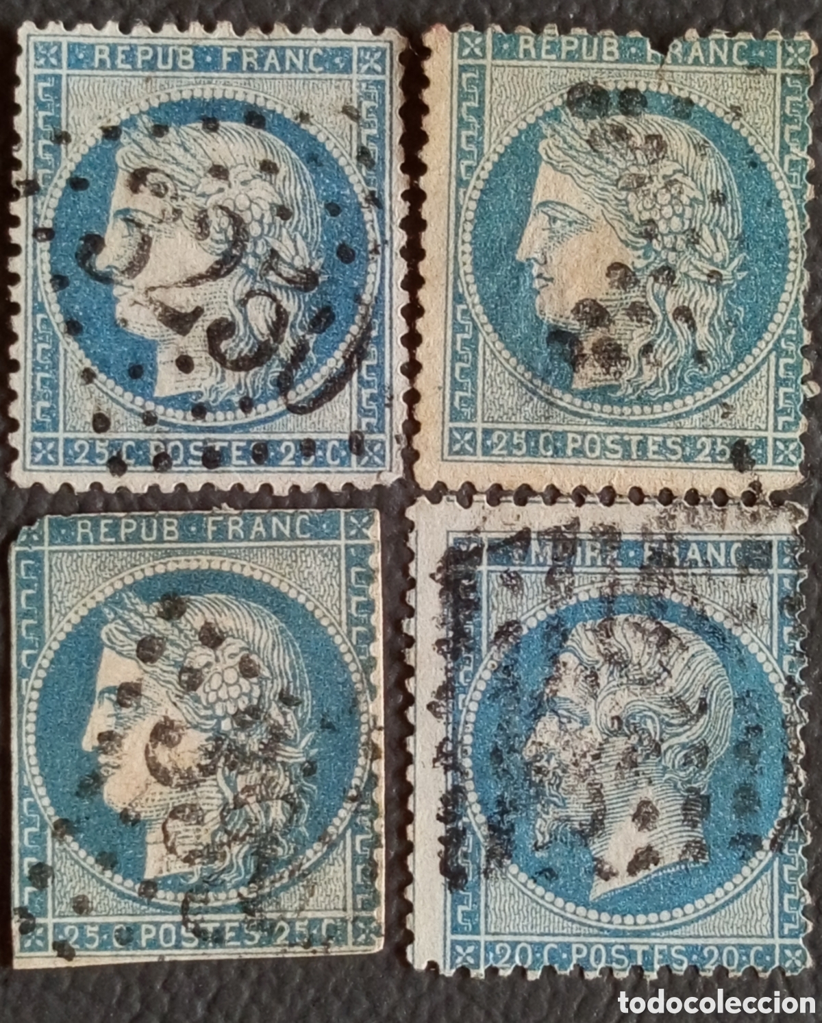 Sellos: Lote 4 Sellos Cl&aacute;sicos Francia Siglo XIX Tipo Ceres y Napole&oacute;n III Usados